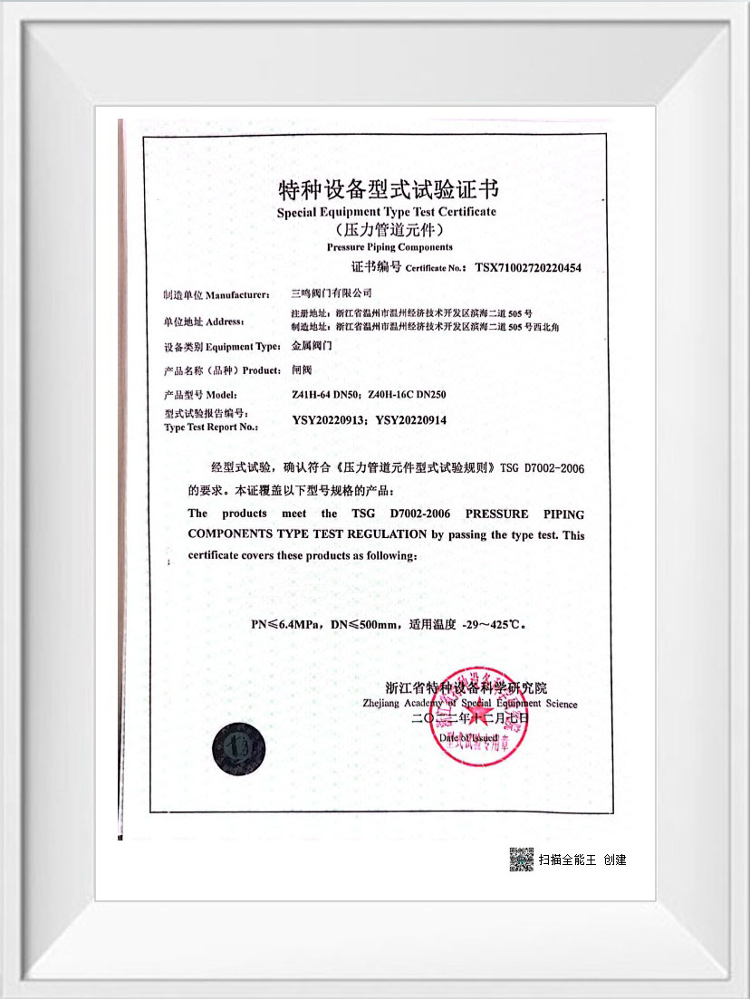 特種設(shè)備型式試驗證書