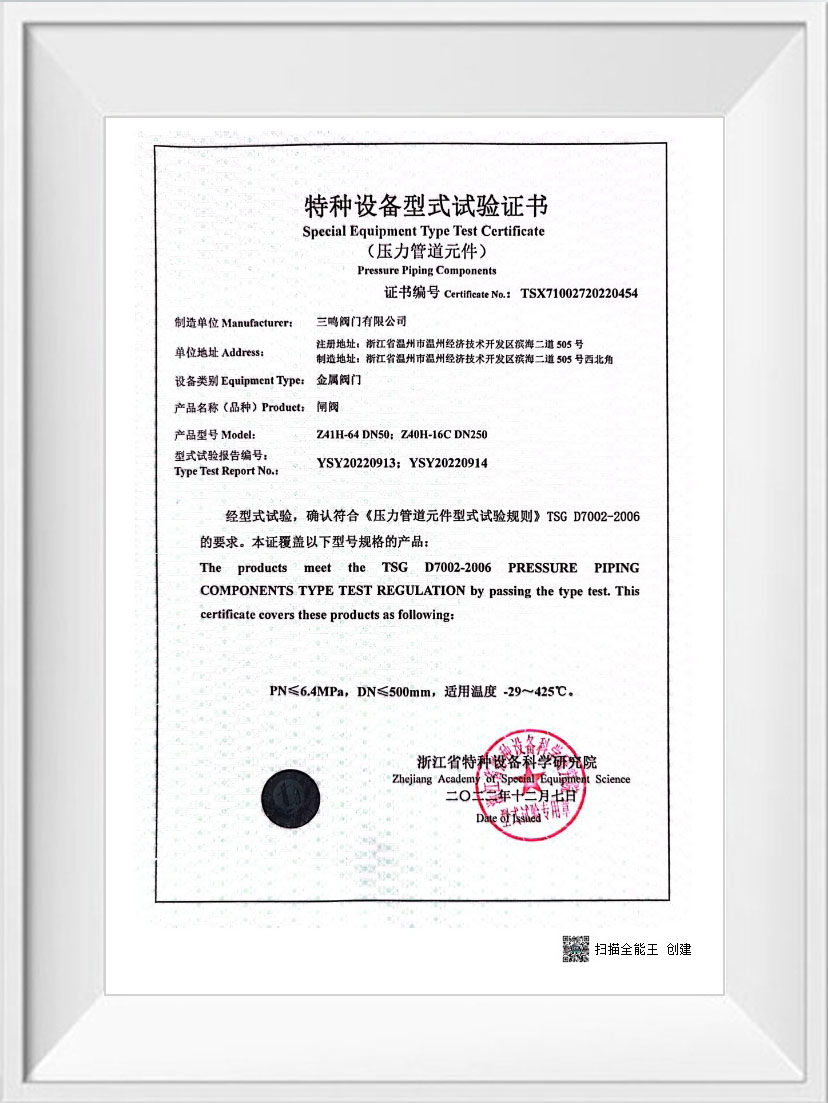 特種設(shè)備型式試驗證書